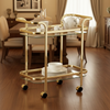 Luxury Gold Glass Serving Trolley – 2-Tier Elegant Tea & Dining Cart with Wheels