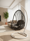 Luxury Black Rattan Hanging Egg Chair with Cushion & Metal Stand