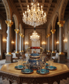 Royal Handcrafted Ceramic Tea Set with Glass Cups – Luxury Traditional Serveware Collection